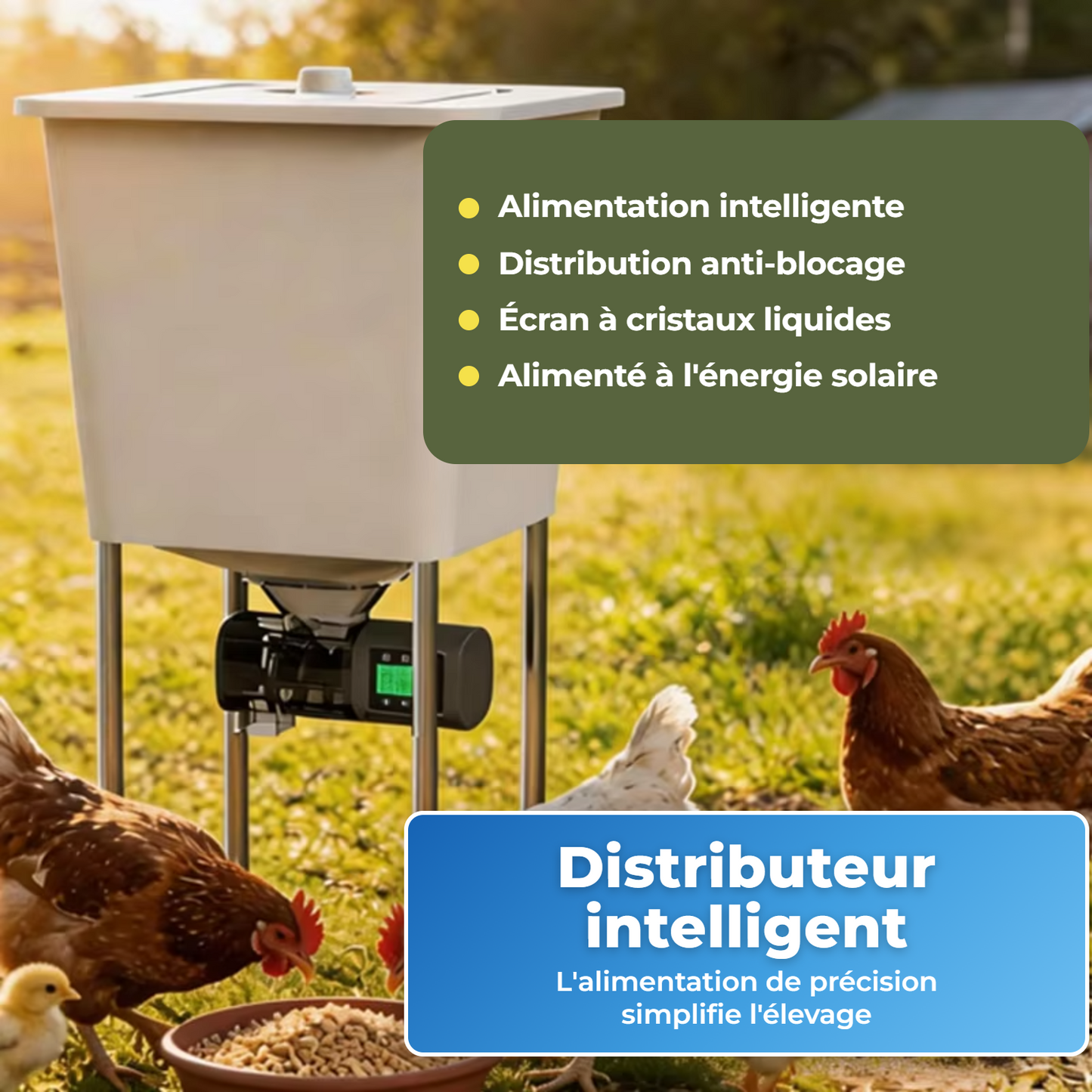Mangeoire automatique solaire pour poules 20 kg - SolarMax